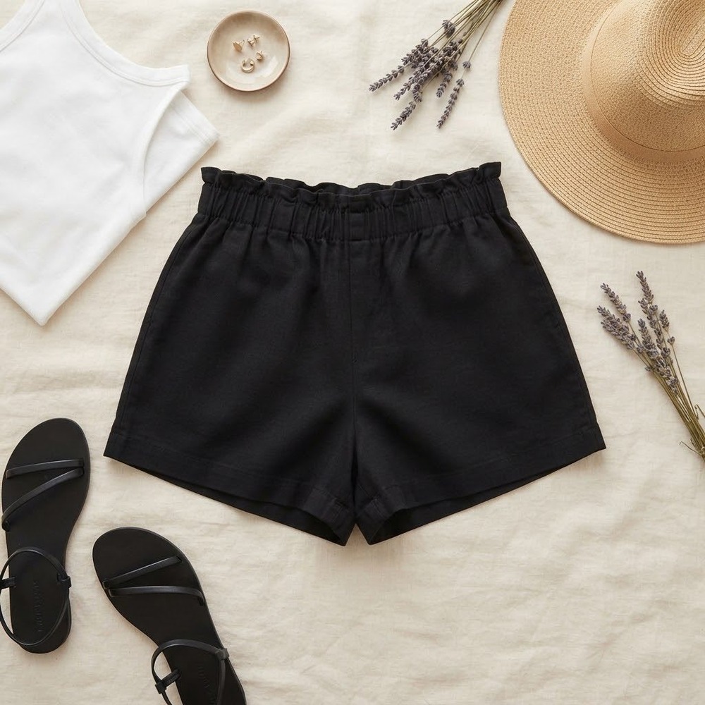 LC Lauren Conrad Womens XXL Black Linen Blend Smocked Paperbag Waist Shorts
